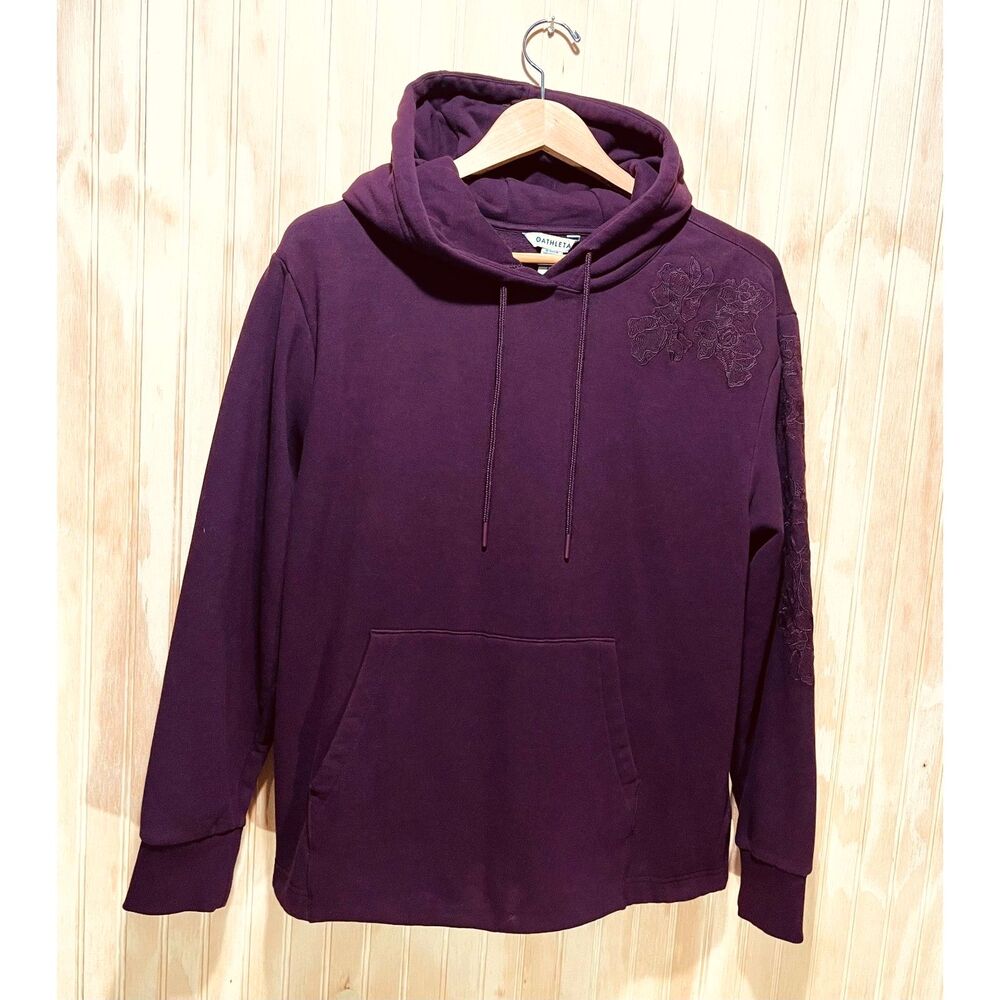 Athleta hoodie sweatshirt embroidered floral burgundy red athleisure women M